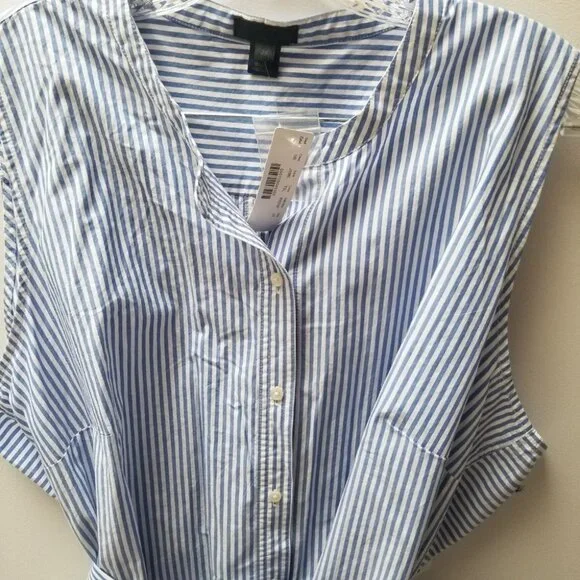 NWT J. Crew Sleeveless Striped Poplin Dress Cotton  Blue White 2x - Picture 6 of 9